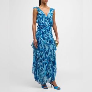 Ramy Brook Blue Ikat Wrap Maxi Dress